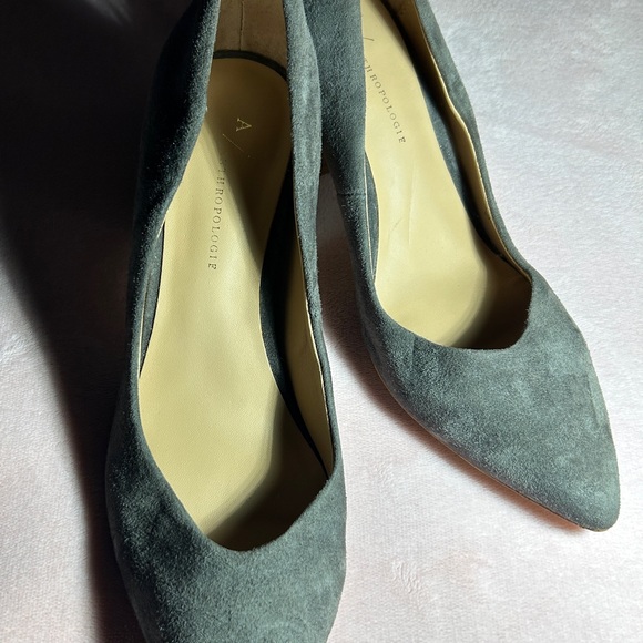 Anthropologie Dark Gray Suede Heels - Picture 2 of 5